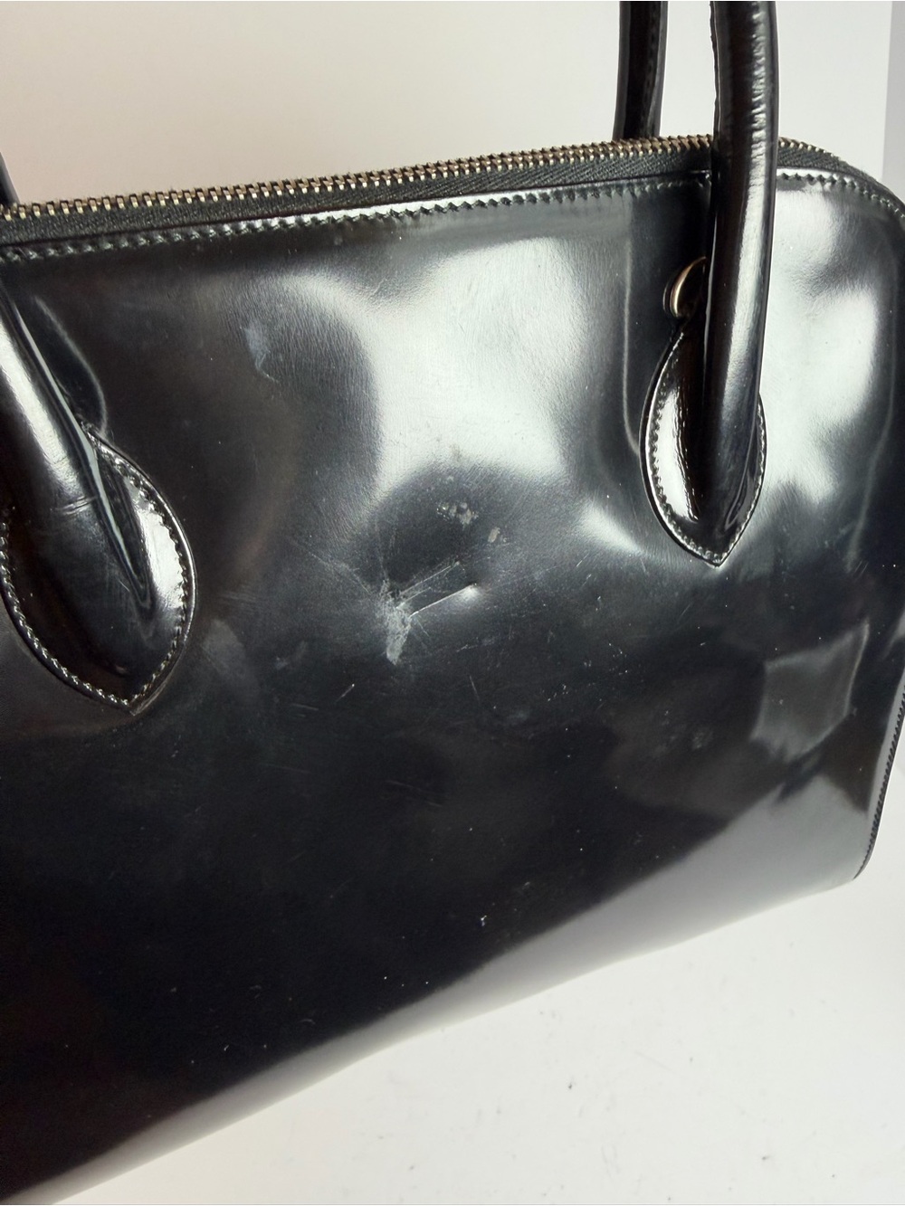 Salvatore Ferragamo Gancini Black Patent Leather Handbag Satchel - Picture 6 of 14